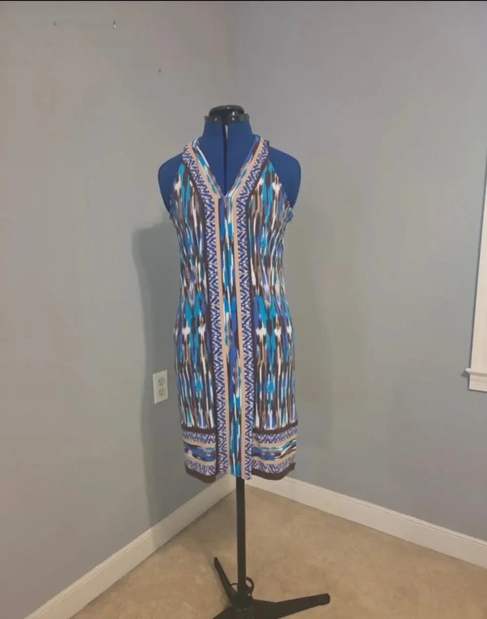 NWOT Michael Kors Blue, Brown & White Printed Midi Dress S / US 4-6